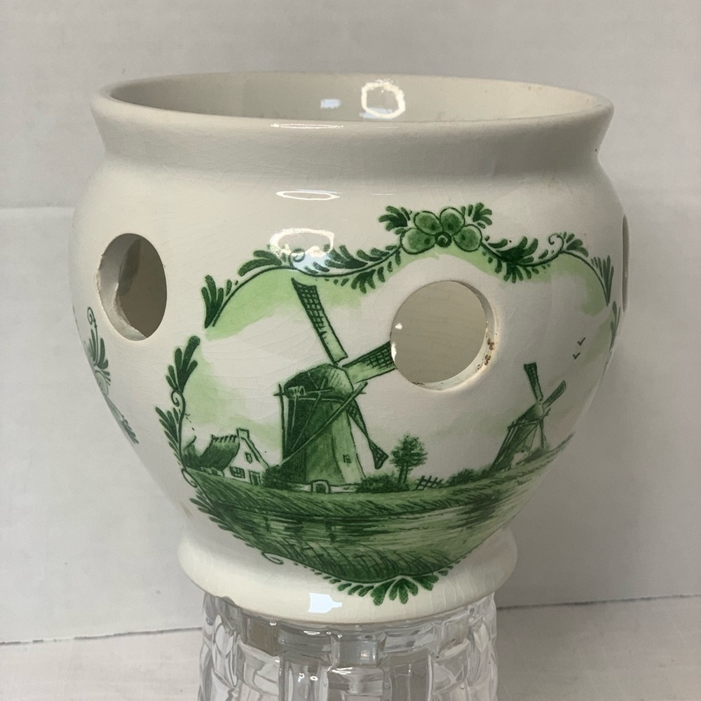 DELFT| Vintage Delft Green Tulip Planter by Brecks